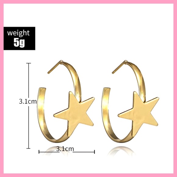 ⭐️ SHOOTING STAR⭐️GOLD STAR HOOP EARRINGS - Picture 3 of 3